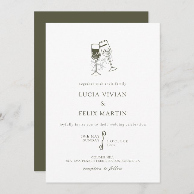 Elegant Olive wood Green Wedding Invitation (Front/Back)