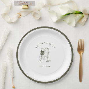Elegant Olive wood Green Wedding Paper Plate