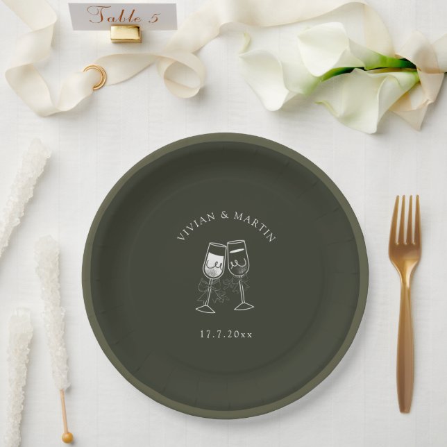 Elegant Olive wood Green Wedding Paper Plate (Wedding)