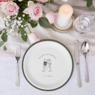 Elegant Olive wood Green Wedding Paper Plate