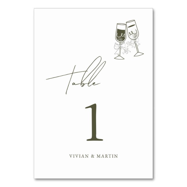 Elegant Olive wood Green Wedding Table Number (Front)