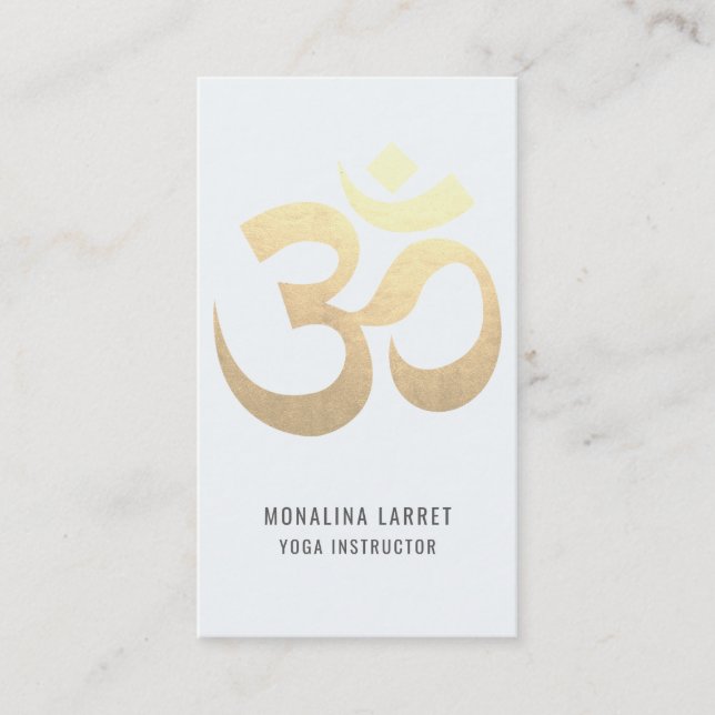 Elegant Om Gold Meditation Symbol Yoga Instructor Business Card (Front)