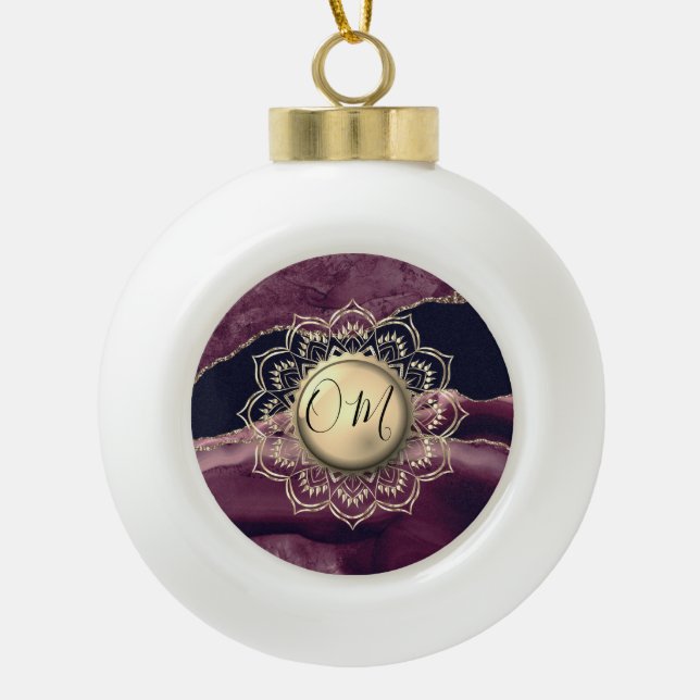 Elegant OM Mandala Marble    Ceramic Ball Christmas Ornament (Front)