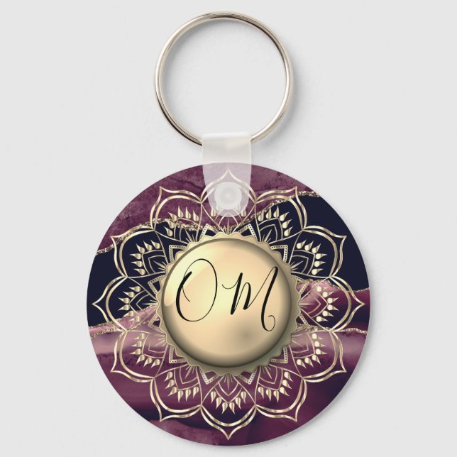 Elegant OM Mandala Marble     Key Ring (Front)