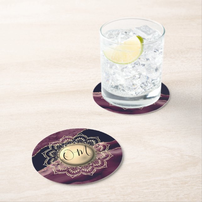 Elegant OM Mandala Marble      Round Paper Coaster (Insitu)