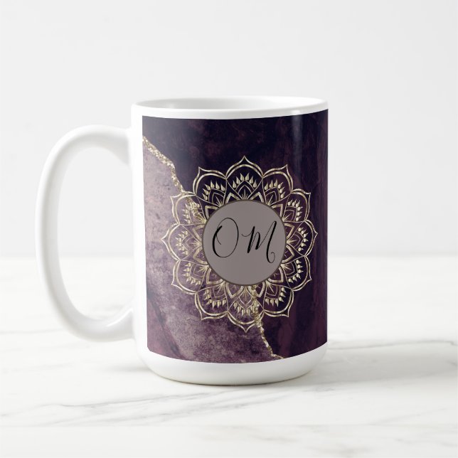 Elegant OM Mandala on Marble Agate  Coffee Mug (Left)