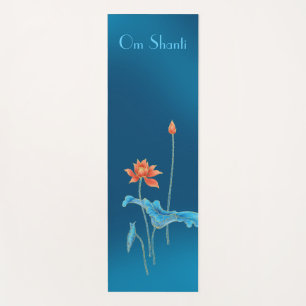 Elegant Om Shanti Peace Blue Lotus Flower Yoga Mat