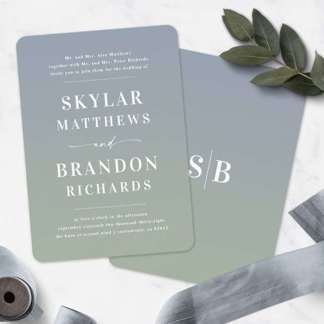 Elegant Ombre Blue & Green Semi Formal Wedding Invitation (Creator Uploaded)