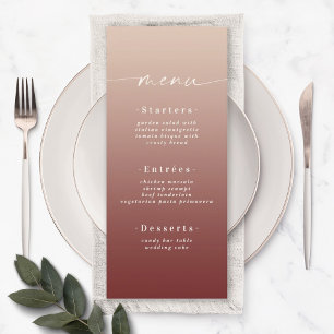 Elegant Ombre Champagne & Cinnamon Red Wedding Menu