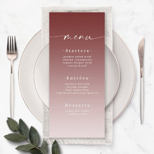 Elegant Ombre Cinnamon Red & Powder Pink Wedding Menu