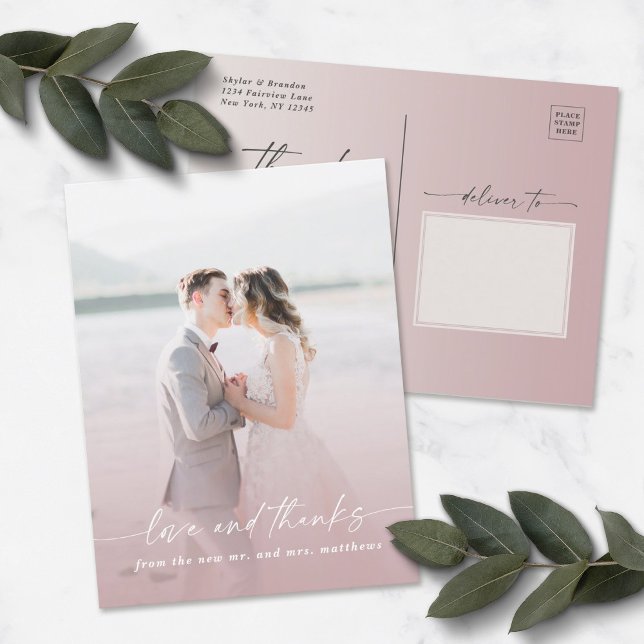 Elegant Ombre Dusty Mauve Wedding Photo Overlay Postcard (Creator Uploaded)