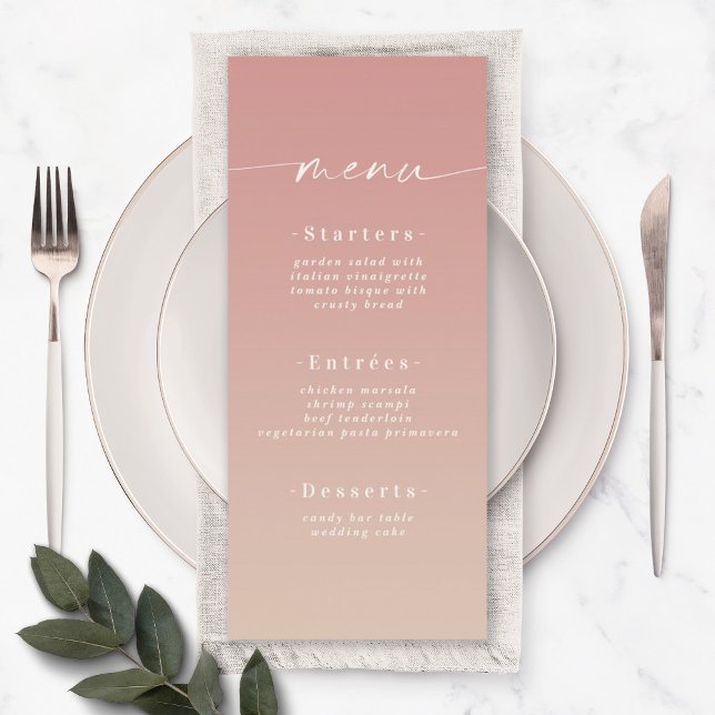Elegant Ombre Dusty Rose Pink & Champagne Wedding Menu (Creator Uploaded)