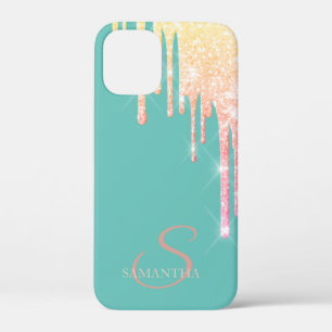 Elegant Ombre Glitter Drips Mint Green  iPhone 12 Mini Case