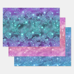 Elegant Ombre Glitter Floral Patterns Wrapping Paper Sheet