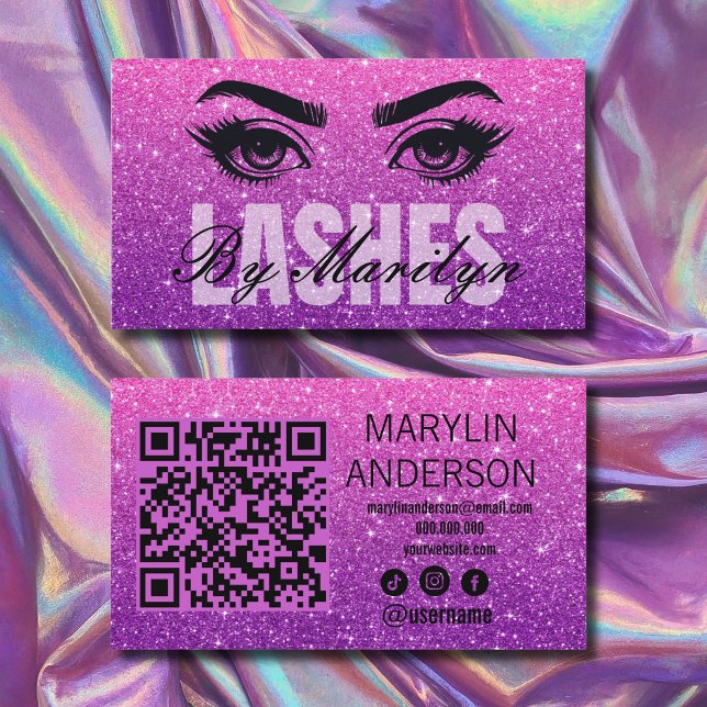 Elegant Ombre Glitter Lash Tech Scannable Business Card (Creator Uploaded)