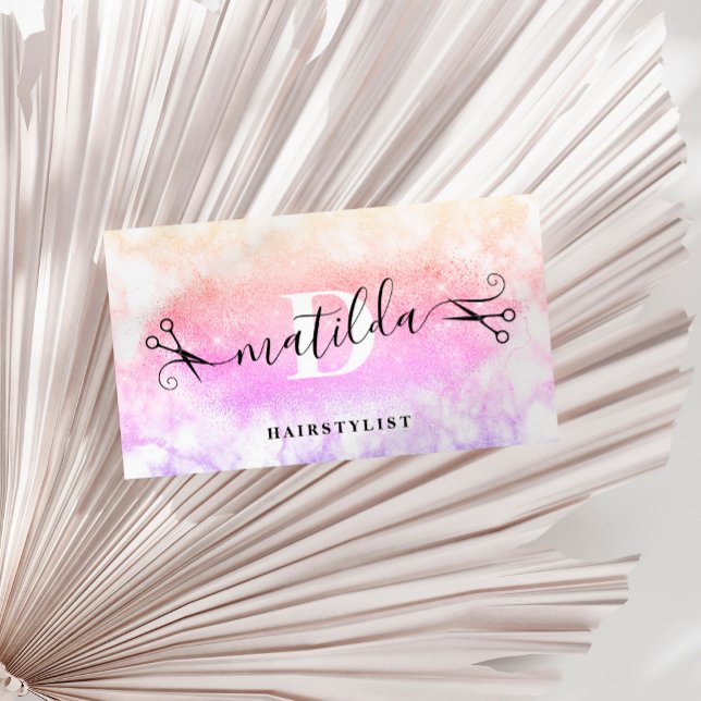 Elegant ombre glitter marble hairstylist business card (Creator Uploaded)