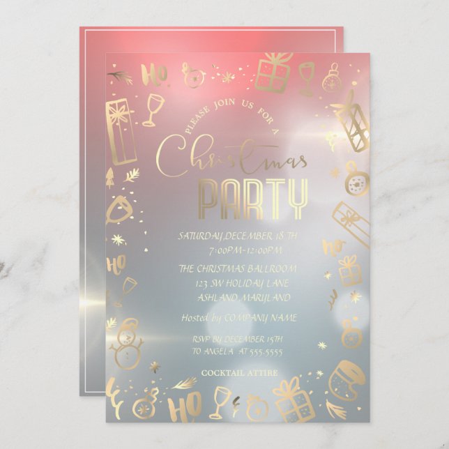 Elegant Ombre Gold Company Christmas Party Invitation (Front/Back)