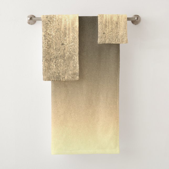 Elegant Ombre Gold Glittery Bath Towel Set (Insitu)