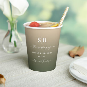 Elegant Ombre Green & Gold Monogrammed Wedding Paper Cups