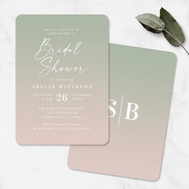 Elegant Ombre Green & Light Pink Bridal Shower Invitation (Creator Uploaded)