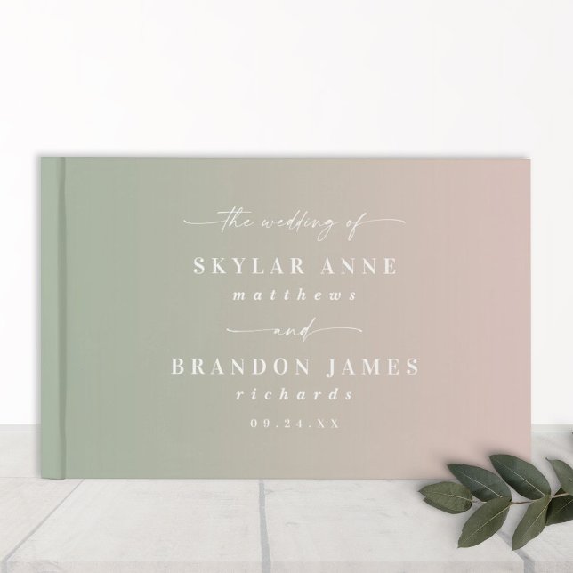 Elegant Ombre Light Green & Blush Pink Wedding Guest Book (Creator Uploaded)