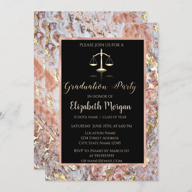 Elegant Ombre Marble Law School Graduation Party Invitation (Front/Back)