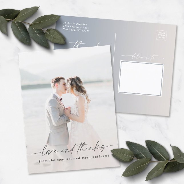 Elegant Ombre Off-White Wedding Photo Overlay Postcard (Creator Uploaded)