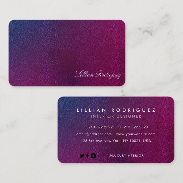 Elegant Ombre Pink and Violet Gradient Abstract Business Card (Front/Back)