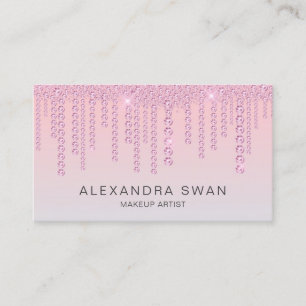 Elegant ombre pink & blue diamonds makeup artist business card