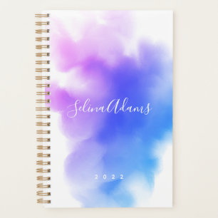 Elegant Ombre Pink Blue Watercolor Script Abstract Planner