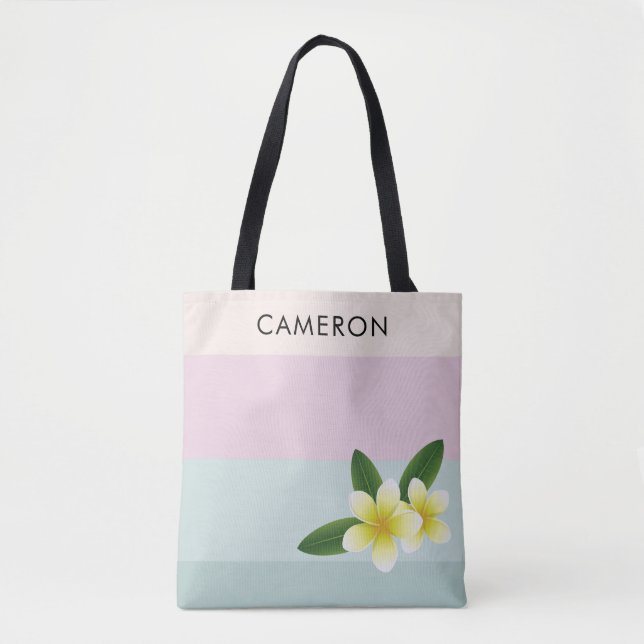 Elegant Ombre Pink Green Frangipani Flower Custom Tote Bag (Front)