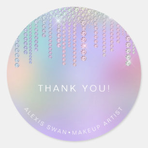 Elegant ombre pink & mint diamonds makeup artist classic round sticker