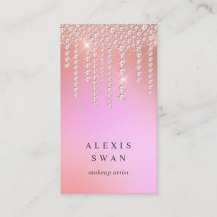 Elegant ombre pink & purple diamonds makeup artist business card