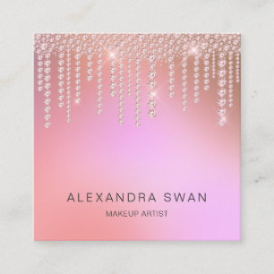 Elegant ombre pink & purple diamonds makeup artist square business card