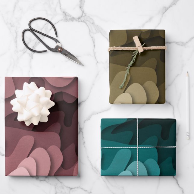Elegant Ombre Pink, Turquoise and Brown Waves Wrapping Paper Sheet (Front)