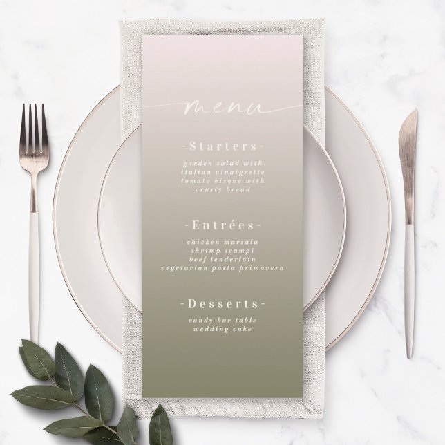 Elegant Ombre Powder Pink & Lily Green Wedding Menu (Creator Uploaded)