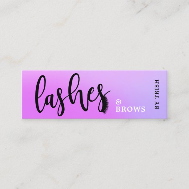 Elegant ombre purple lashes & brows handwritten mini business card (Front)