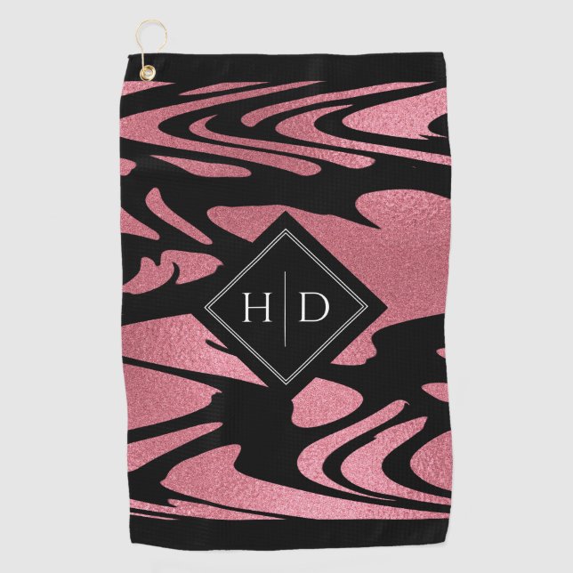 Elegant Ombre Rose Gold Glitter with Monogram Golf Towel (Front)