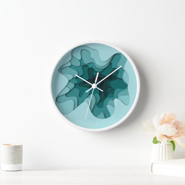 Elegant Ombre Turquoise Blue Layers Clock (Home)
