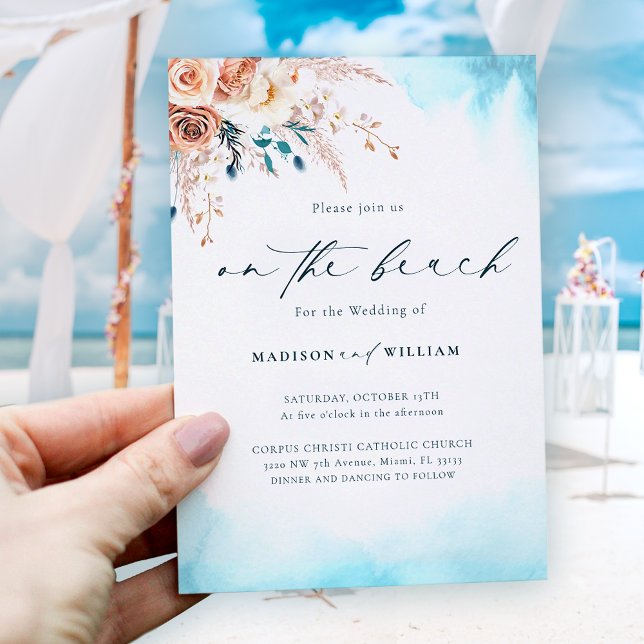 Elegant On the Beach Watercolor Wedding Invitation (Creator Uploaded)