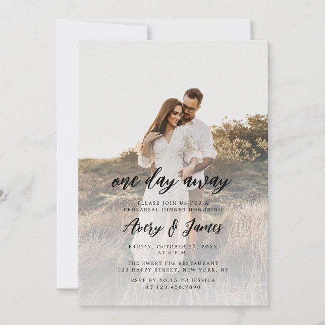 Elegant One Day Away Photo Rehearsal Dinner Invitation (Front)