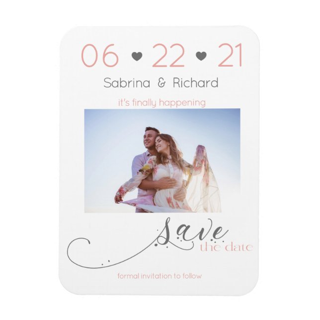Elegant One Photo Minimalist Blush Save the Date Magnet (Vertical)