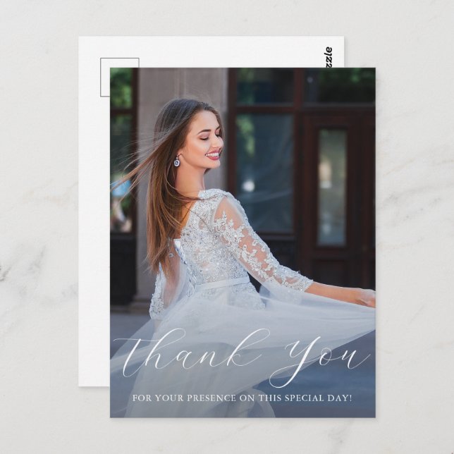 Elegant One Photo Quinceanera Blue Floral Script Postcard (Front/Back)