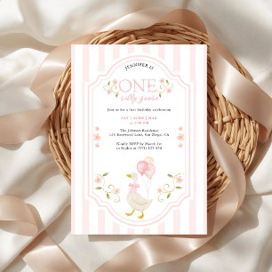 Elegant One Silly Goose Pink Girls 1st Birthday  Invitation