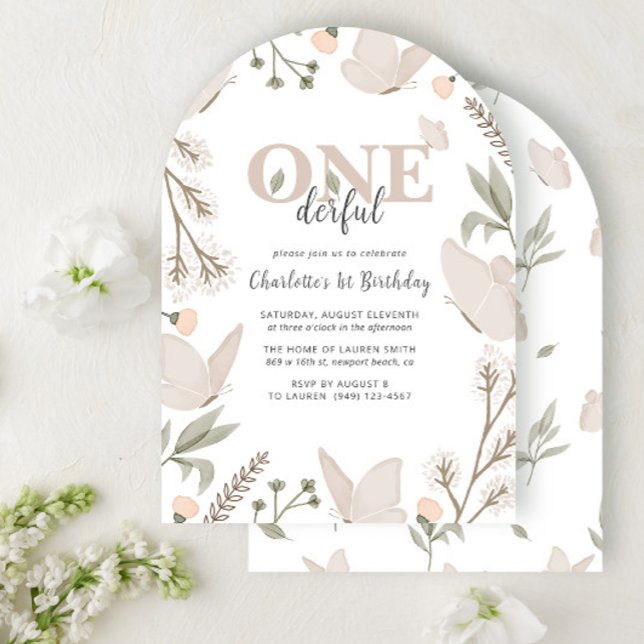 Elegant Onederful Butterfly Floral 1st Birthday  Invitation (Creator Uploaded)