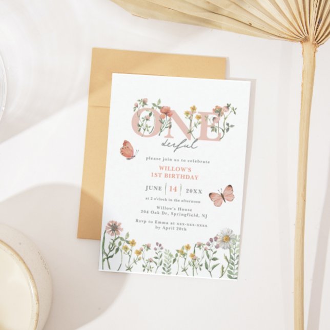 Elegant Onederful Wildflower 1st Birthday Invitation (Creator Uploaded)