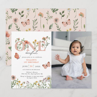 Elegant Onederful Wildflower 1st Birthday Invitation