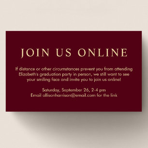 Elegant Online Burgundy Gold Graduation Party Enclosure Card