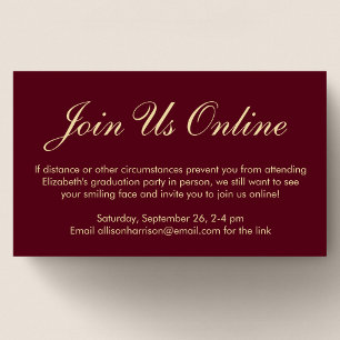 Elegant Online Burgundy Red Gold Graduation Party Enclosure Card