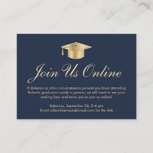 Elegant Online Option Blue Gold Graduation Party Enclosure Card